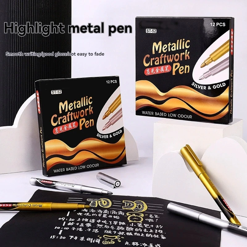Metallic Marker Pens - Set of 6/12 Medium Point Metallic Markers for Rock Painting,Black Paper, Card Making, Scrapbooking Crafts