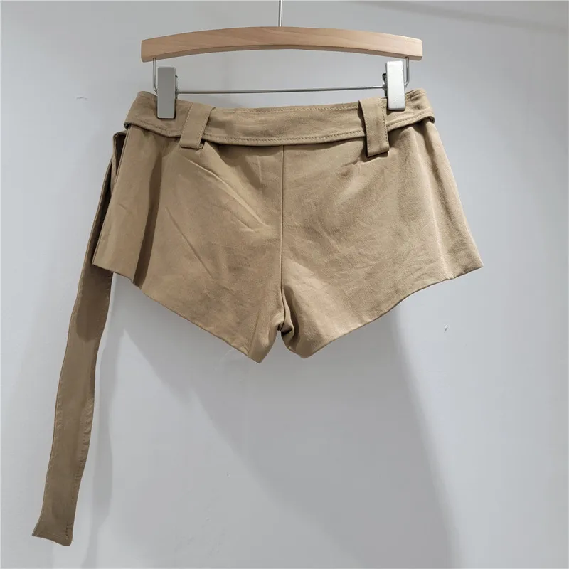 European and American Style Niche Sexy Hottie Low Waist Skirt Shorts Women's Design Sense with Belt Khaki Shorts Ladies
