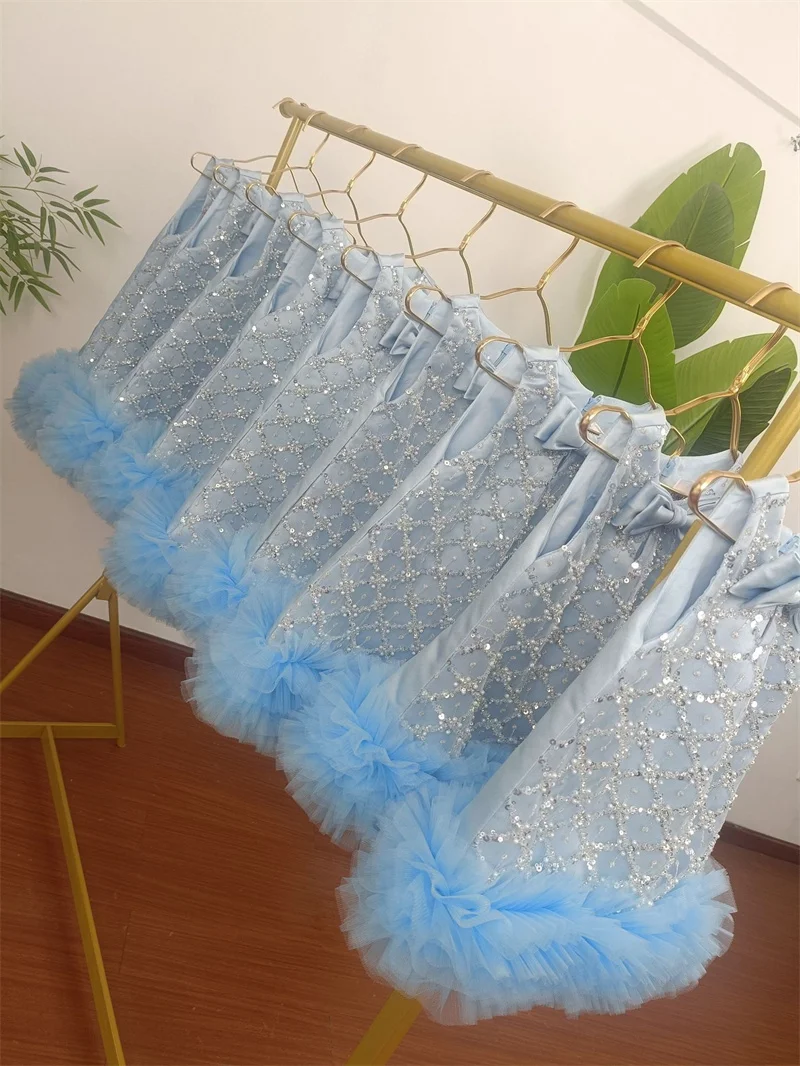 ベビーキッズプリンセスチュールスパンコールティアードフラワーガールドレス子供初聖体ドレスボールガウンウェディングパーティードレス誕生日