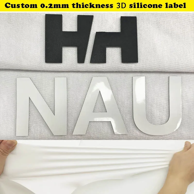 

50pcs 3D Silicone 0.2-0.3mm High Elastic Heat Transfer Film Vinyl Letters Custom Logo Yoga Hot Stamp Labels Iron Clothes Sticker