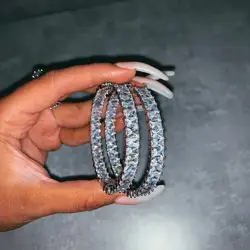 Full Band Paved Rectangle Cubic Zirconia 50MM Big Iced Out Bling Women CZ Hoop Earring