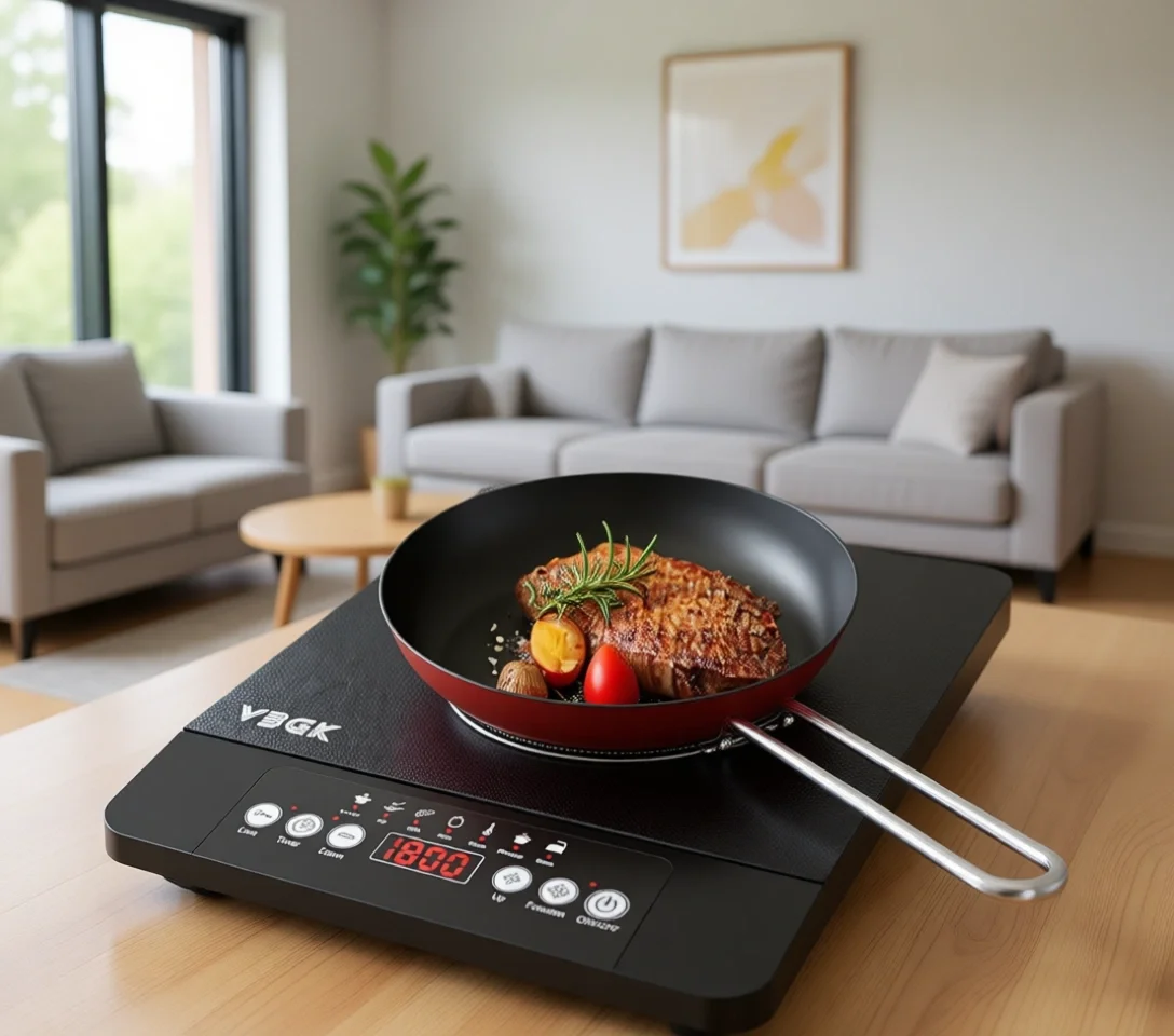 Portable 1800W Induction Cooktop with LCD Touch Controls, 7 Temperature Levels, Safety Lock, Timer