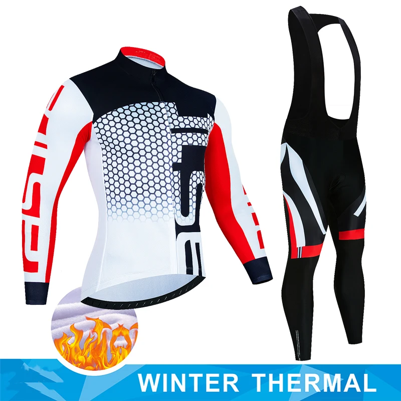 男性冬サーマルフリース長袖サイクリングジャージセットビブパンツ-ropa-ciclismo-暖かい服-mtb-バイクジャージ屋外制服