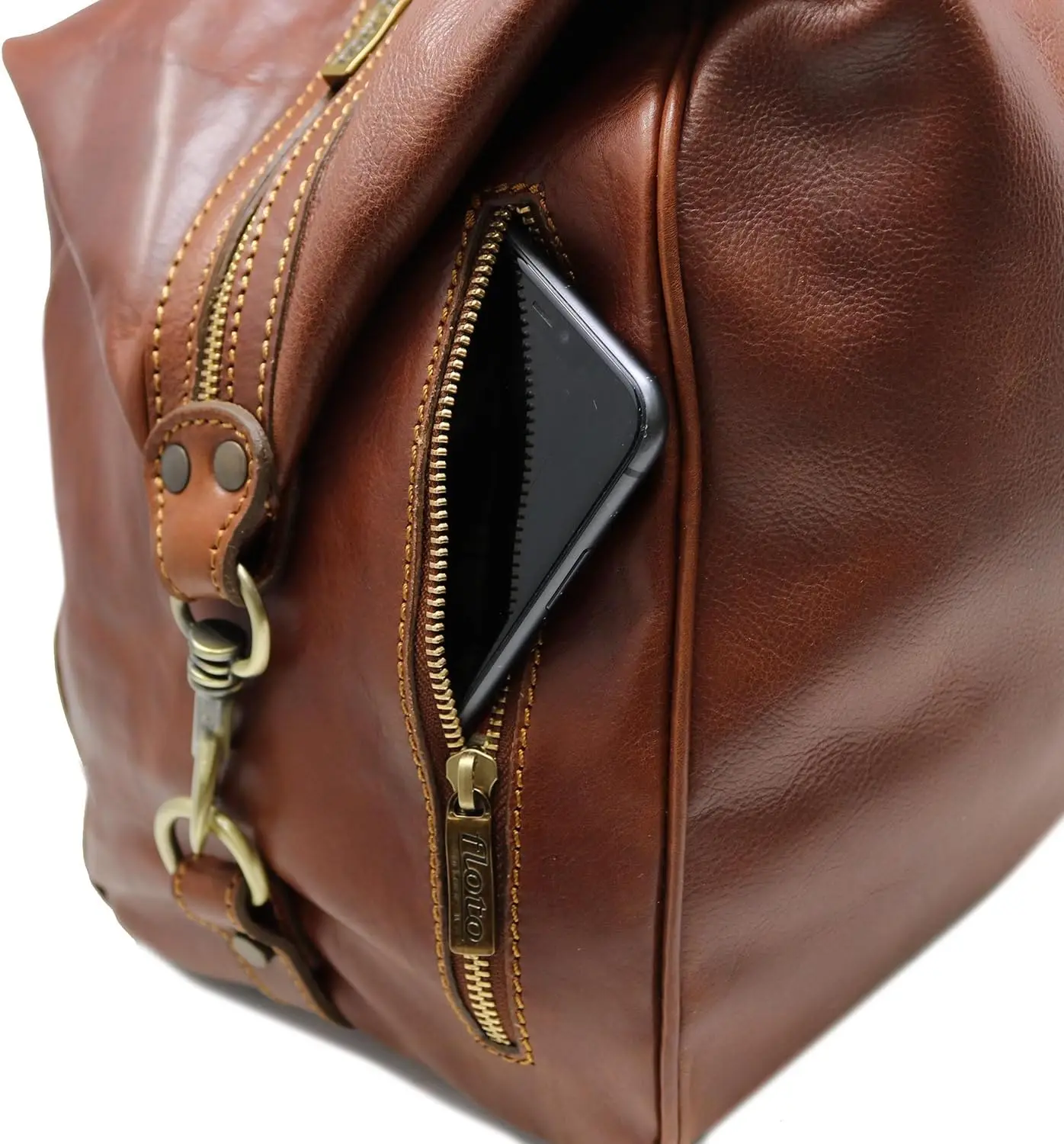 Weekender couro italiano Duffle Bag, Roma Travel Bag, Grande Brown, Grande