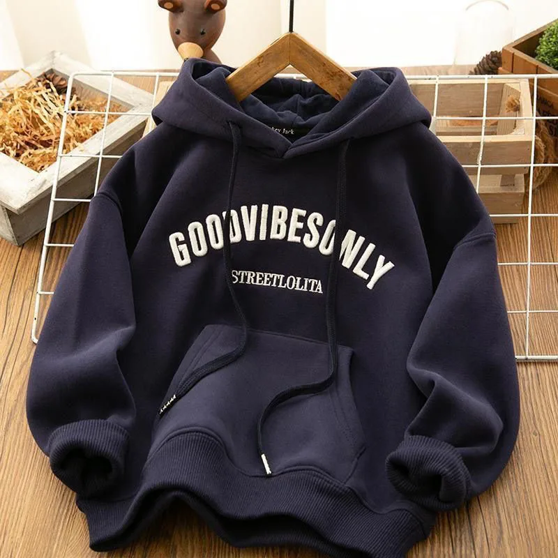 Autumn Winter Thicken Warm Women Hoodie Fashion Letter Print Plus Velvet Sweatshirts Harajuku All-Match Pockets Hooded Pullovers