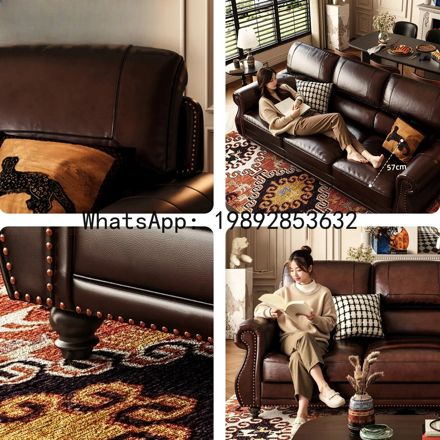 

4-10 genuine leather sofa living room retro leather art sofa set home hotel furniture