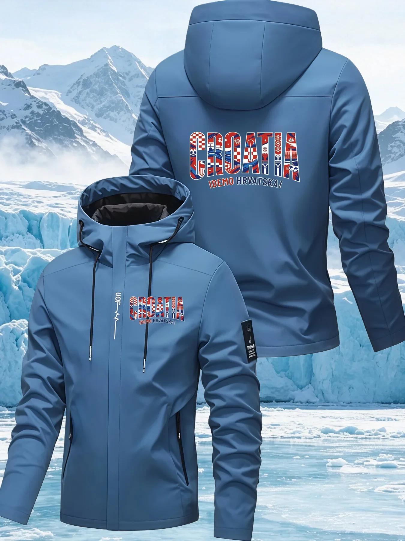 New Men's Croatia Print Hooded Jacket – Outdoor Hooded Windbreaker, Waterproof & Windproof, Spring/Autumn Workwear Coat