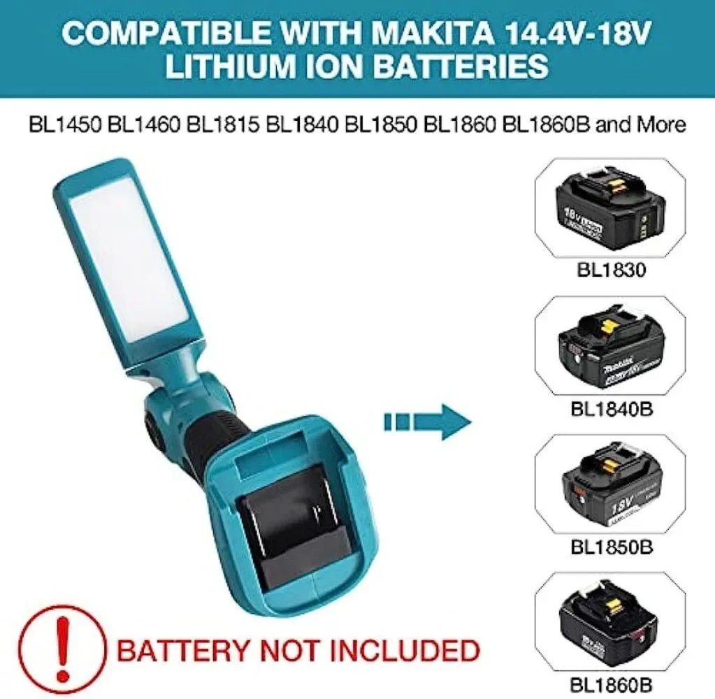 Lanterna LED sem fio para Makita, luz de trabalho manual, holofotes, lâmpada exterior, lâmpada de mesa USB, bateria Li-ion, 18V