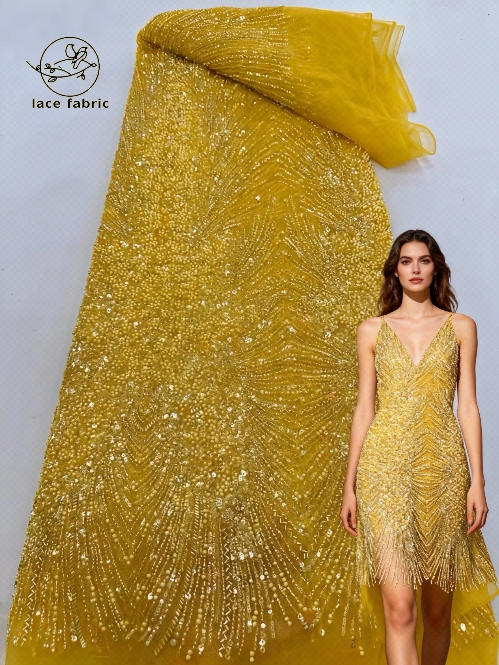 

Gold Luxurious African Groom Sequins Lace Fabric 2026 High Quality Heavy Beads Embroidery French Tulle Lace For Wedding Dresses