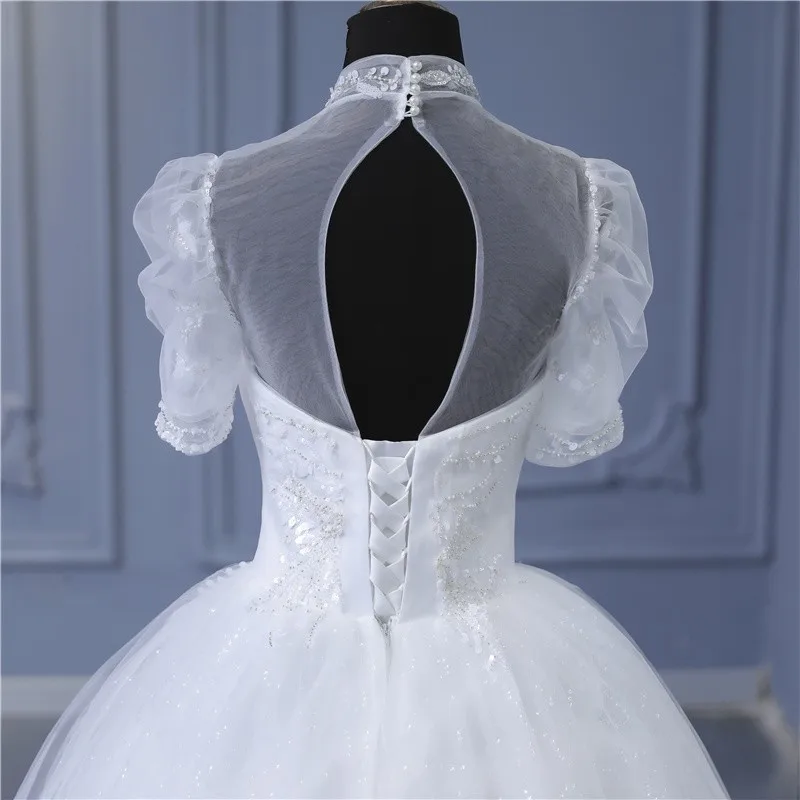 Robe de mariée à col rond avec appliques de perles en dentelle, robes de mariée simples, pas cher, mode éducative, vente en gros, nouveau