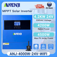 4200W 24V Hybrid Solar Inverter 220V On/Off Grid Pure Sine Wave Built-in 100A MPPT & WiFi for LiFePO4 Battery, RV Solar System