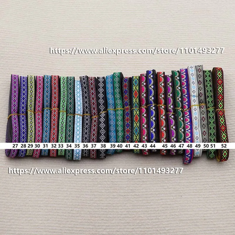 1cm 7 Yards Jacquard Ribbon Ethnic Lace Trim Embroidered Woven Webbing Tape for Sewing and Crafting Decorative