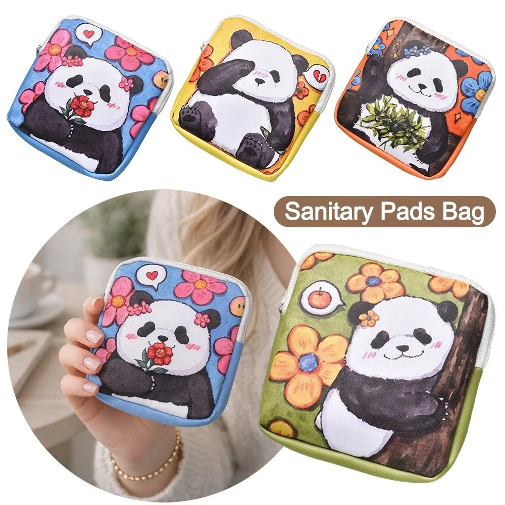 

Cute Panda Sanitary Pads Bag Large Capacity Waterproof Period Bag Multi Function Earphones Data Cable Storage Coin Purse