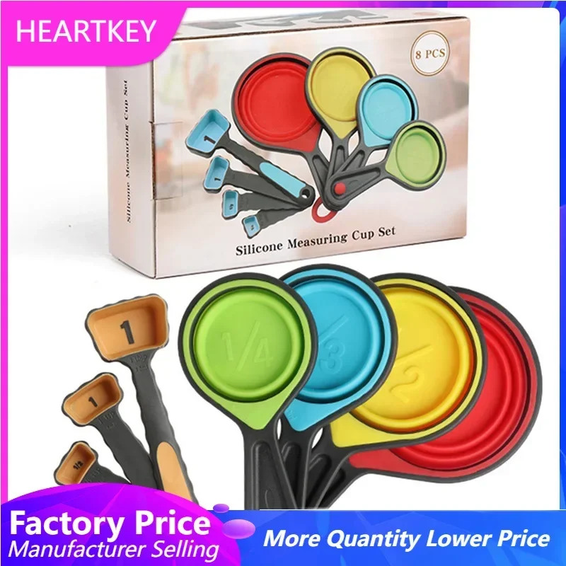 

Food Grade Colorful Silicone Material Adjustable Collapsible Measuring Cups And Spoons Set of 8