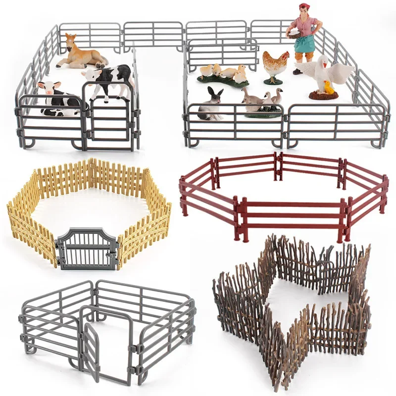 1 set Simulation Farm Fence Scene Toy Trees House Farmer Unicorn Animals Model Miniature Craft Home Decoration Cute Kids Gift