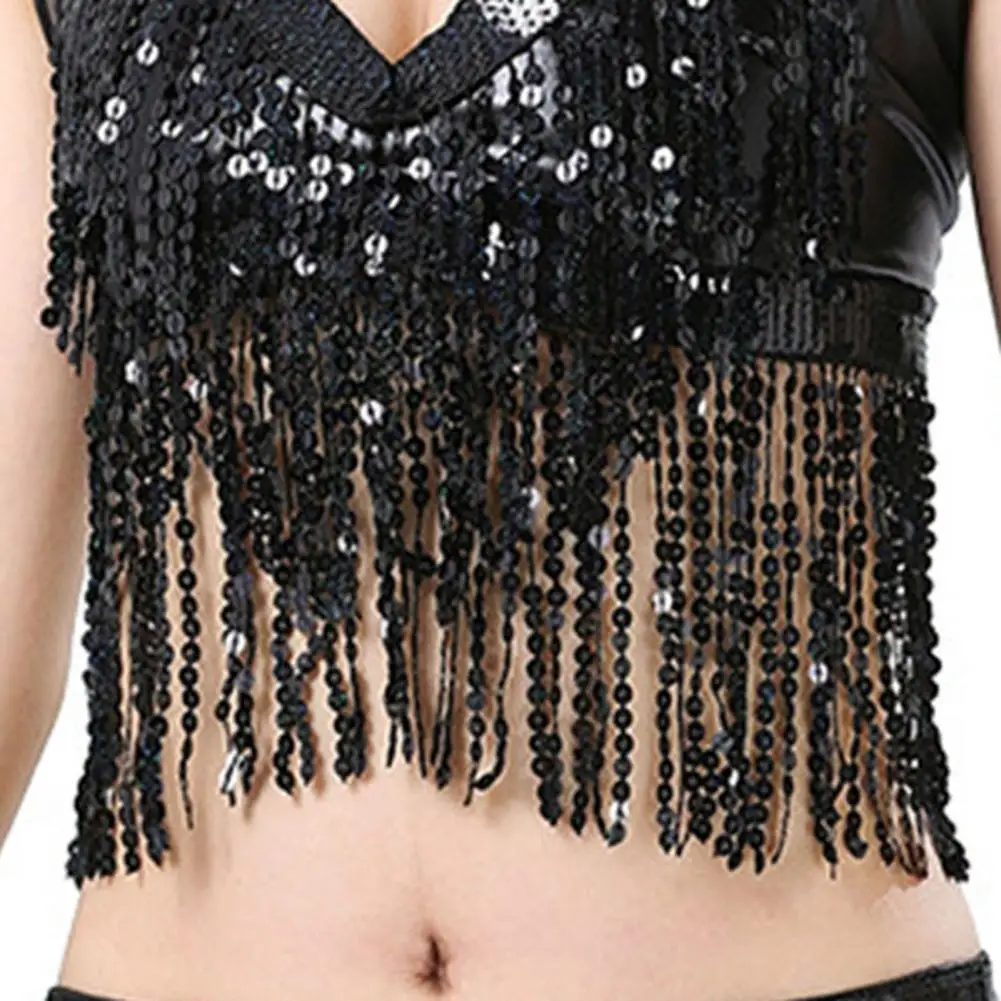 

Костюм с блестящей бахромой, танцевальный топ с блестками, сверкающие топы для танца живота с блестками для женщин, праздничный карнавальный наряд для девочек