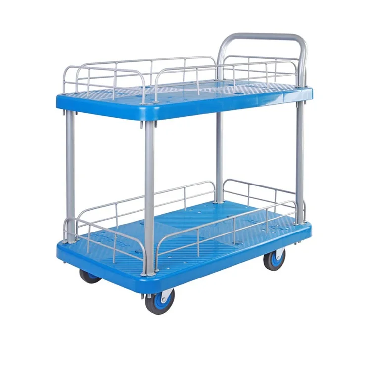 Uni-Silent 200kg Shelf Utility Cart Logistics Warehouse Handling Cart Plastic Trolley PLA200T-T2-HL2