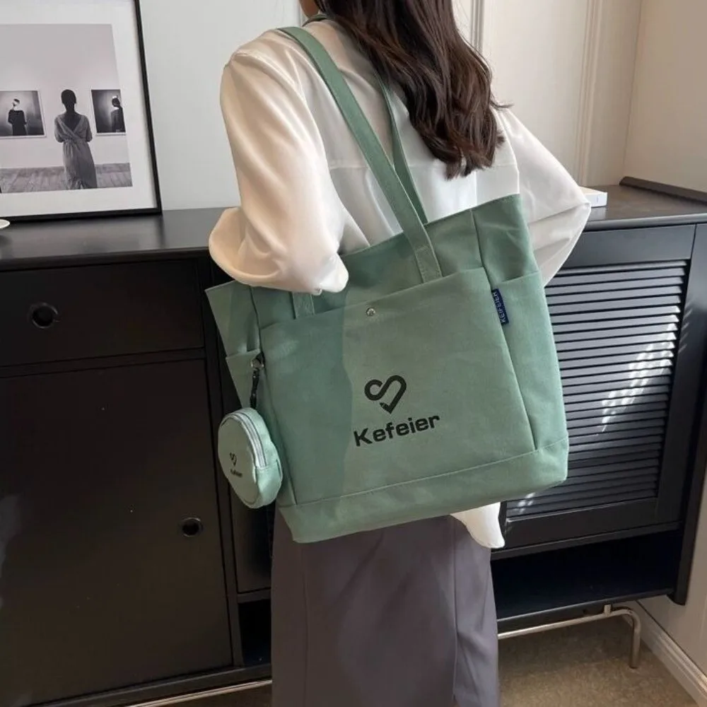 

Korean Style Canvas Underarm Tote Bag Large Capacity with Small Wallet Women's Shoulder Bag Versatile Solid Color