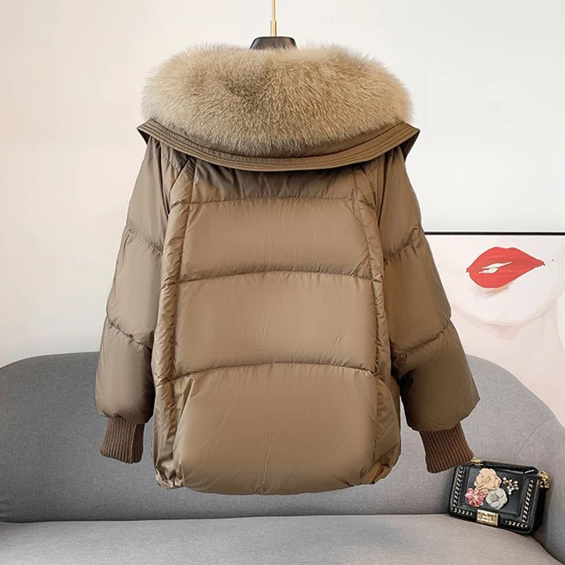 New Winter Warm Goose Down Jackets Removable Fur Collar Puffer Jackets Women Thick Female Streetwear White Duck Down Jacket Coat