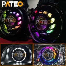 LED RGBW Dynamic Angel Eyes Turbine Halo Rings 3 inch Bi-xenon HID Projector Lenses Headlight H4 H7 Tuning Bluetooth APP Control