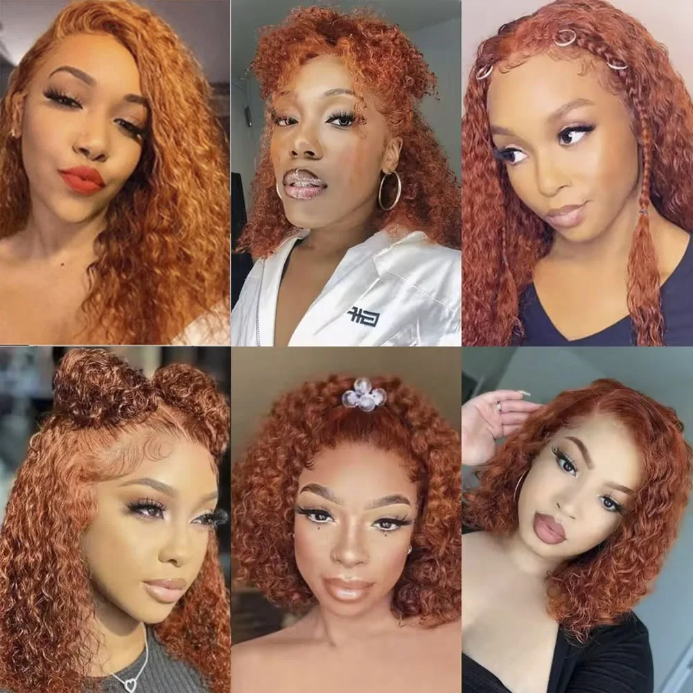 Ginger Orange Curly Bob Lace Front 180% Curly Bob Remy Pre Plucked With Baby Hair Brazilian Human Hair Wig Sale Human Wig