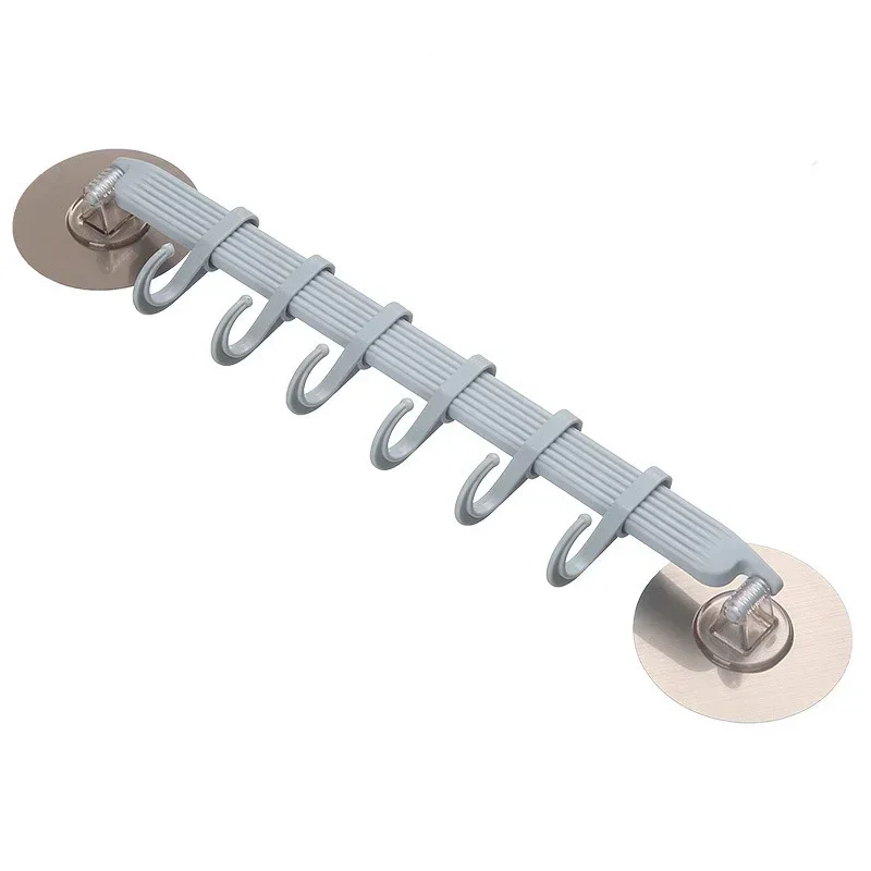 Bathroom 6 Row Hooks Towel Double Adjustable Wall Holder Hanger Tool Bathroom Hanger Organizer Home Accessories