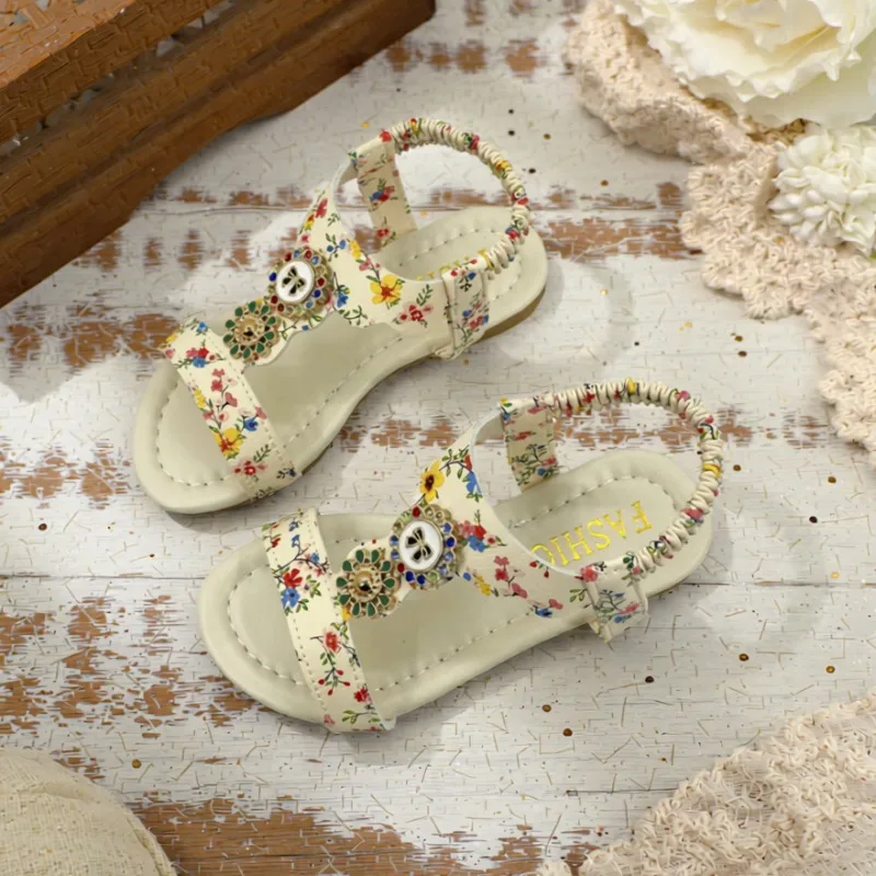 

Children's Colorful Sandals Summer Sweet Flower Pattern Girls Boho Flat Shoes Princess Open-toe Lightweight Kids Beach Sandals