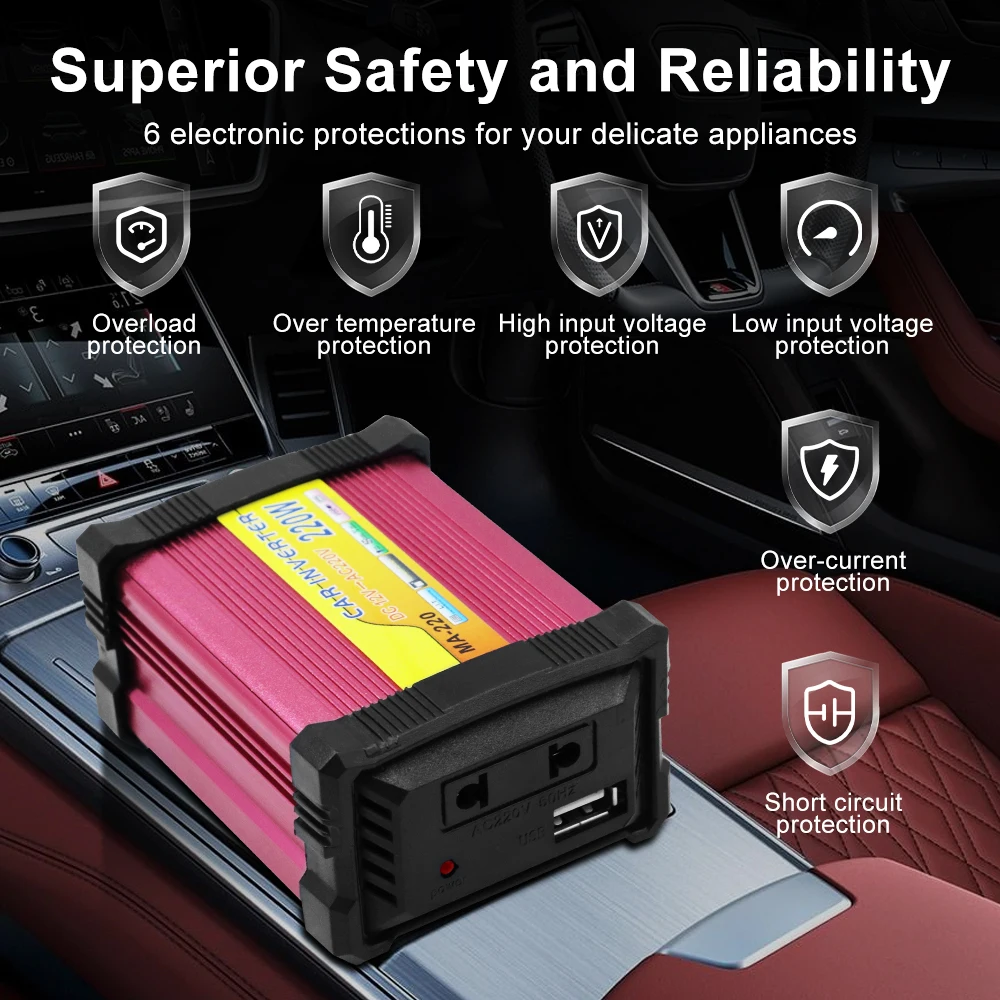 Battery Converter 220W Multifunctional USB Voltage Transformer Car Power Inverter Portable Multiple Protection Supply Inverter view 3