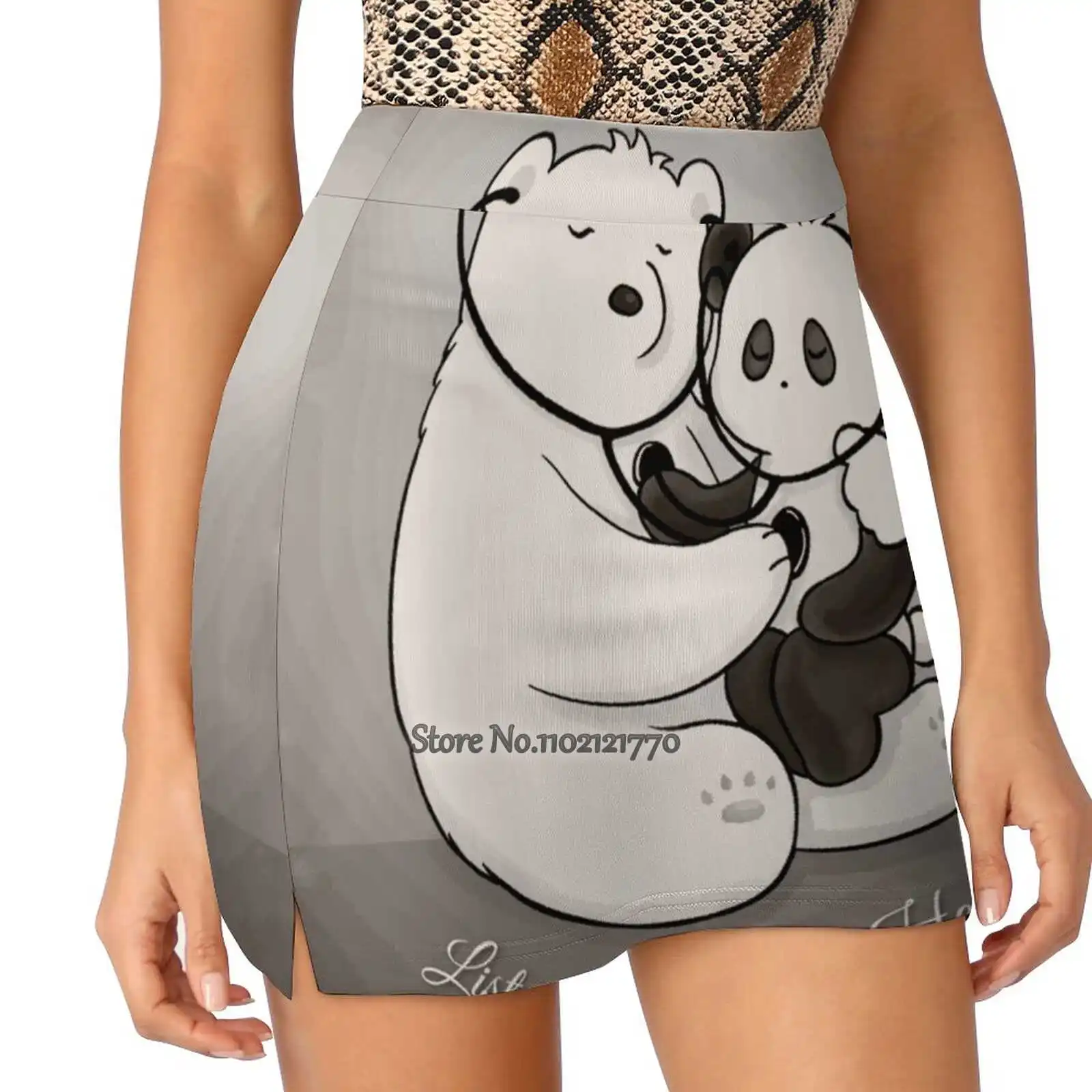 Listen To Your Heart Women Sports Lining Skirt Tennis Dance Fitness Short Printed Skirts Panda Polar Bear Stethoscopes Love