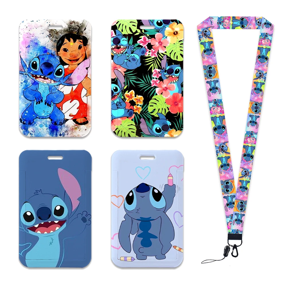 Stitch Disney Cartoon Neck Strap Polyester Stationery ID Card Holder Lanyard Keychain ID Badge Holder