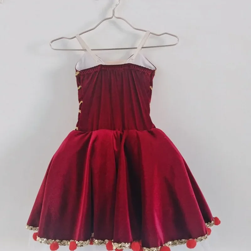 

Girls Wine Red Velvet Puffy Ballet Skirt Cherry Performance Outfit Princess Skirt Children's Birthday Dress Party Circle Dress