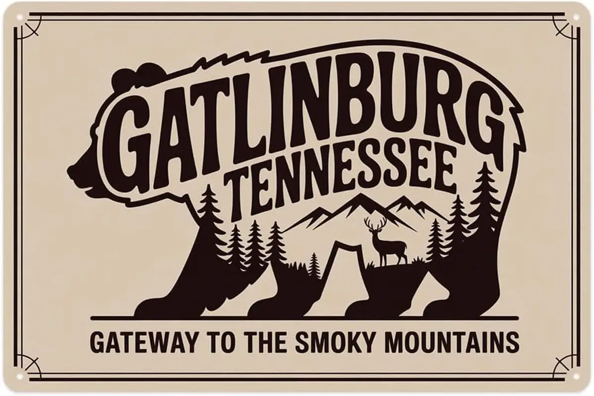 Gatlinburg Tennessee Bear Smoky Mountains Tin Sign Vintage Metal Signs Wall Art Decor Home Gift ( IN)--Tin Sign