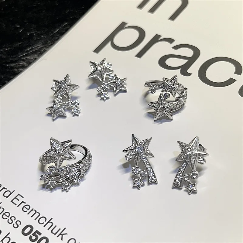 S925 pure silver luxury and exquisite full-diamond shooting star set design - galactic starry sky comet versatile style