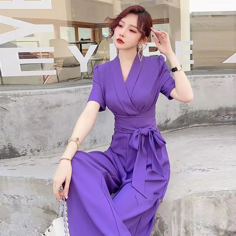 Women\'s Chiffon Jumpsuit 2024 New Summer Elegant Fashion One Piece Clothes White Thin Romper Wide Leg Pants Body Suits For Women