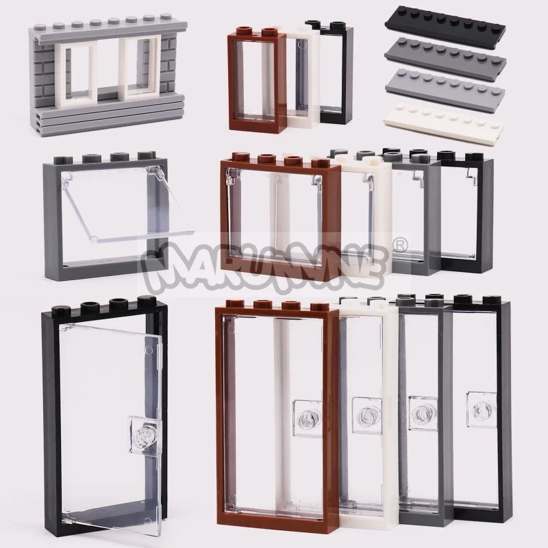MARUMINE MOC Akcesoria do klocków konstrukcyjnych 32 SZT. Drzwi Okno Widok na ulicę miasta Model domu Zestaw klocków Kompatybilny z 60594