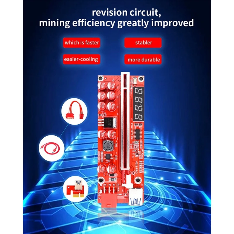 PCIE Riser para Bitcoin Miner, Pro Card 013, PCI Express, Extensor 1X a 16X, USB 3.0, Cabo 6Pin, Placa de Vídeo, GPU