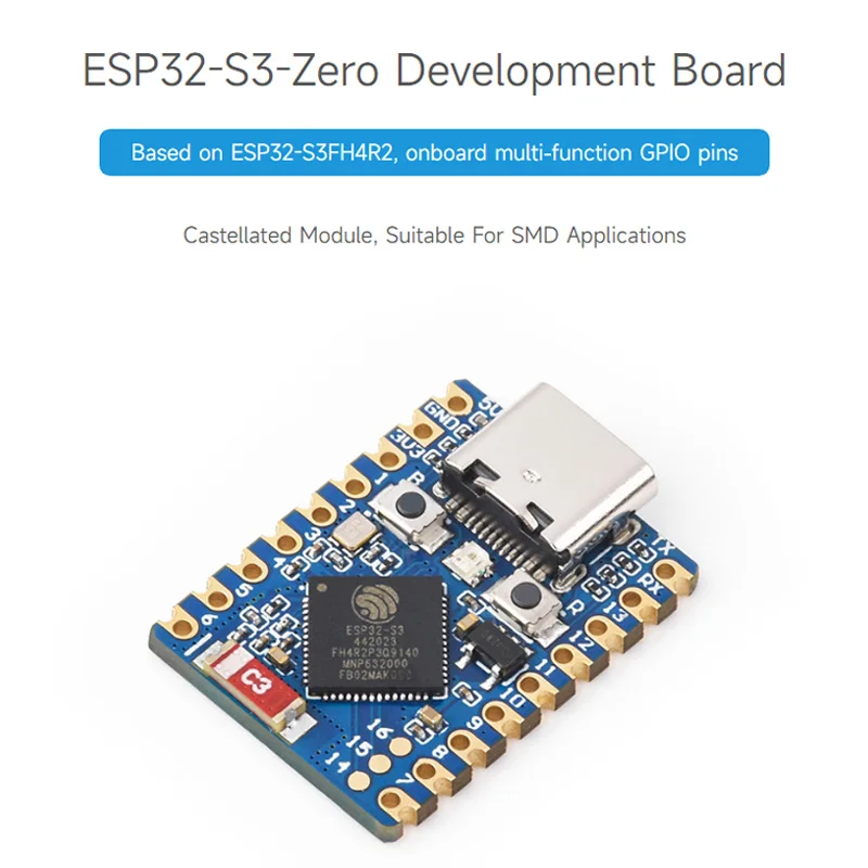 

Мини-плата разработки ESP32-S3-Zero на базе процессора ESP32-S3FH4R2, поддержка рабочей частоты 240 МГц, 2,4 ГГц, Wi-Fi, Bluetooth 5