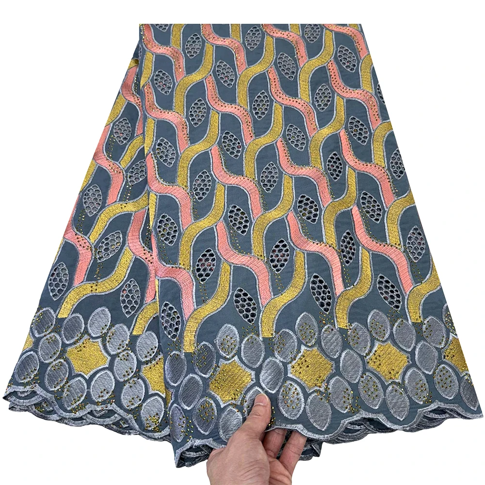

Новинка 2026 года: Вышитая африканская швейцарская кружевная ткань из вуаля с камнями для пошива нигерийских праздничных женских платьев, 5 ярдов