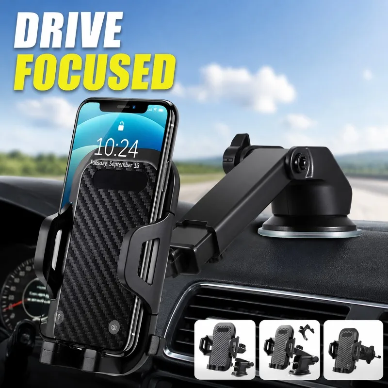 Suction‑cup Retractable Rotatable Car Phone Mount Fit Central‑control Dashboard Air‑vent Outlet Dual‑usage Navigator Fixing