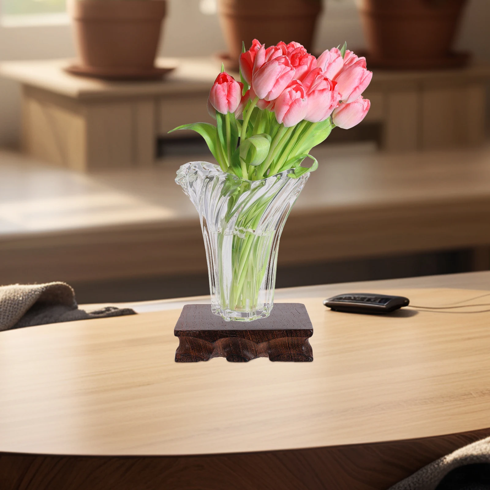 

2 Pcs Square Wood Carving Base for Vases Fish Bowl Planter Indoor Risers Display Root Sculpture Stones Solid Wood