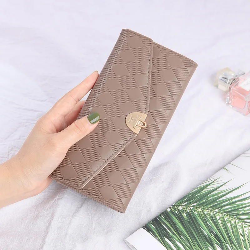 

New Plaid Women Wallets Lock Hasp Purse Long Style Wallet Latest Design Ladies Credit Card Holder Coin Purse