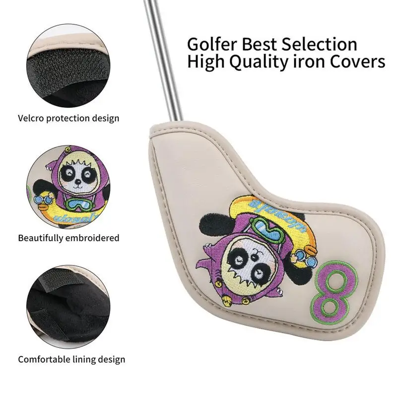 Golf Head Covers With Panda Embroidered Club Label PU Leather Golf Iron For Head Covers Set 4/5/6/7/8/9/P/A/S Headcover