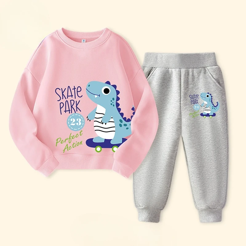 Autumn Children Boy Clothes Set Kid Girls Dinosaur Printed Sweatshirts Pullover Top & Pants Bottom 2pcs Outfits Baby Tracksuits