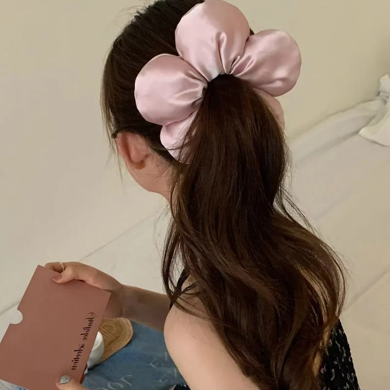 Novas Faixas de Cabelo Elásticas Florais Coreanas de Esponja, Tamanho Grande, Laços de Cabelo com Flores Doces, Presilhas Femininas, Acessórios de Cab