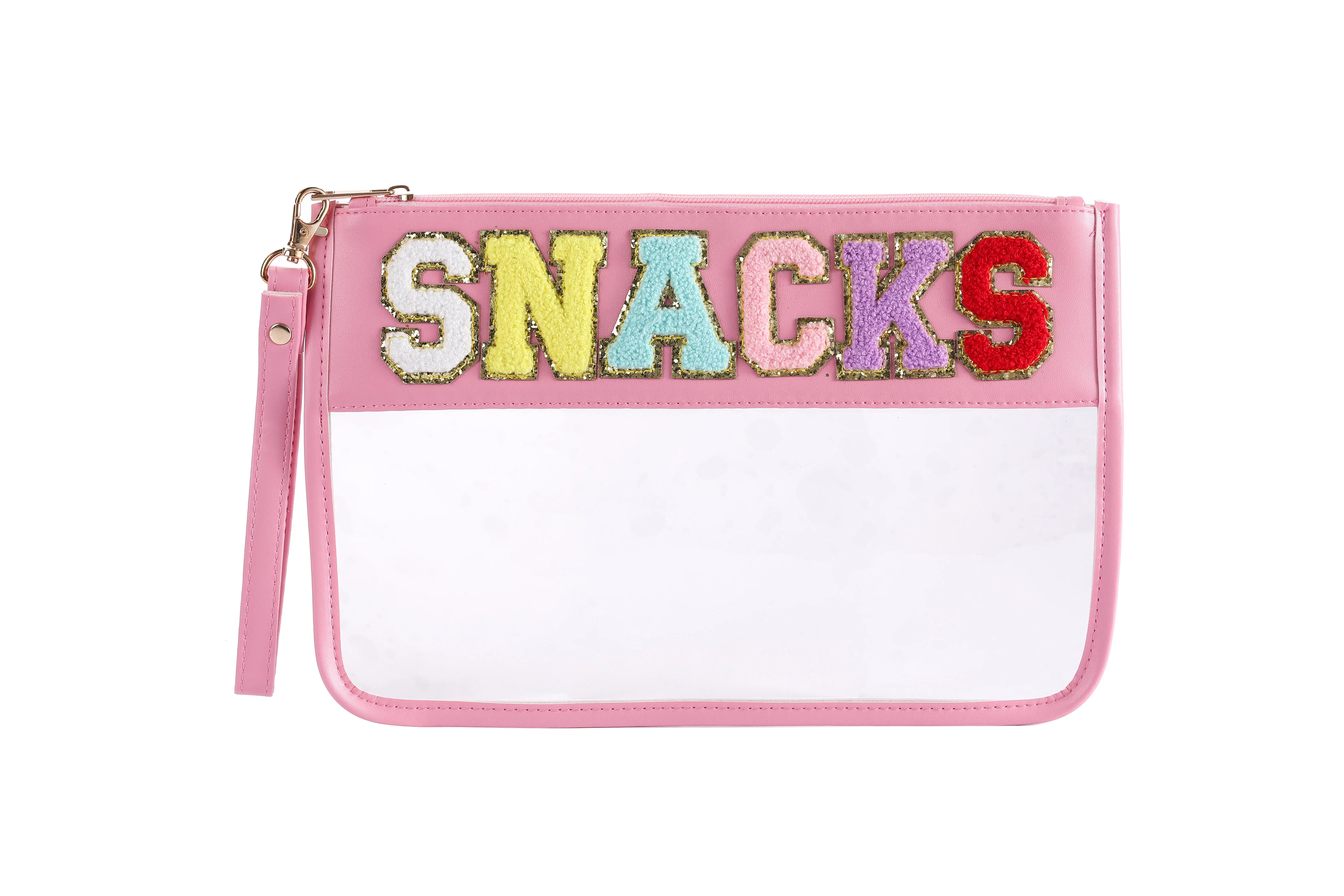 Dropshipping Clear Chenille Varsity Letter Zipper Pouch Travel Snacks Bag Storage Organizer Pouches for Women with Letters