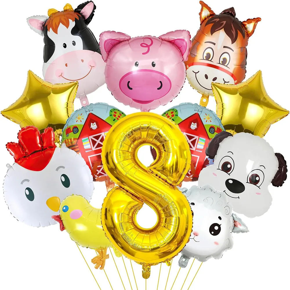 Farm-Tier-Ballons für Geburtstagsdekorationen – 12-teiliges Set mit Zahlen-Folienballons zum Thema Bauernhof, inklusive Kuh-, Esel-, Schaf-, Schwein- und Hühnerballons, Partyzubehör zum Bauernhof-Thema für Kinder. – Detail 9