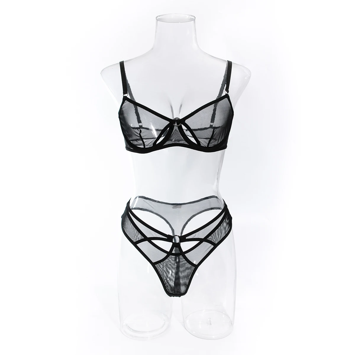 New Arrival Sexy Bra Mesh Black Bra Underwear Set Gift for Girlfriend Cutout Uncensored Sheer Nipples Lingerie Set