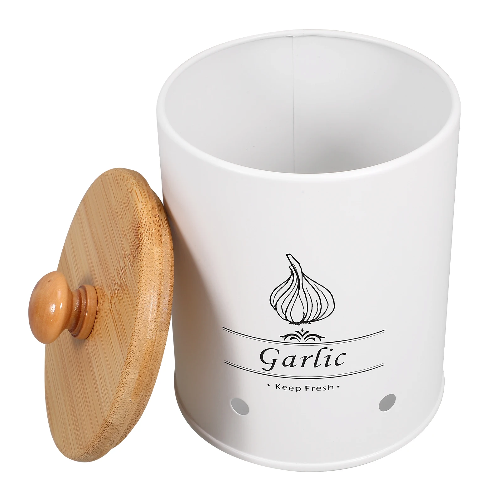 

Garlic Bamboo Lid -keeping Can Onion and Holder Container Minced Jar Metal