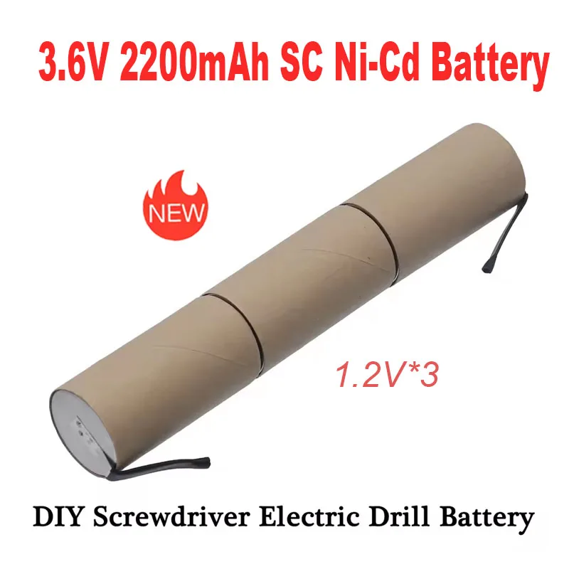 3.6V SC NICD Battery for Self-installatio Electric Drill Screwdriver Power Tool with Soldering Tapes 1.2V*3 Cells 3.6V 2200mah