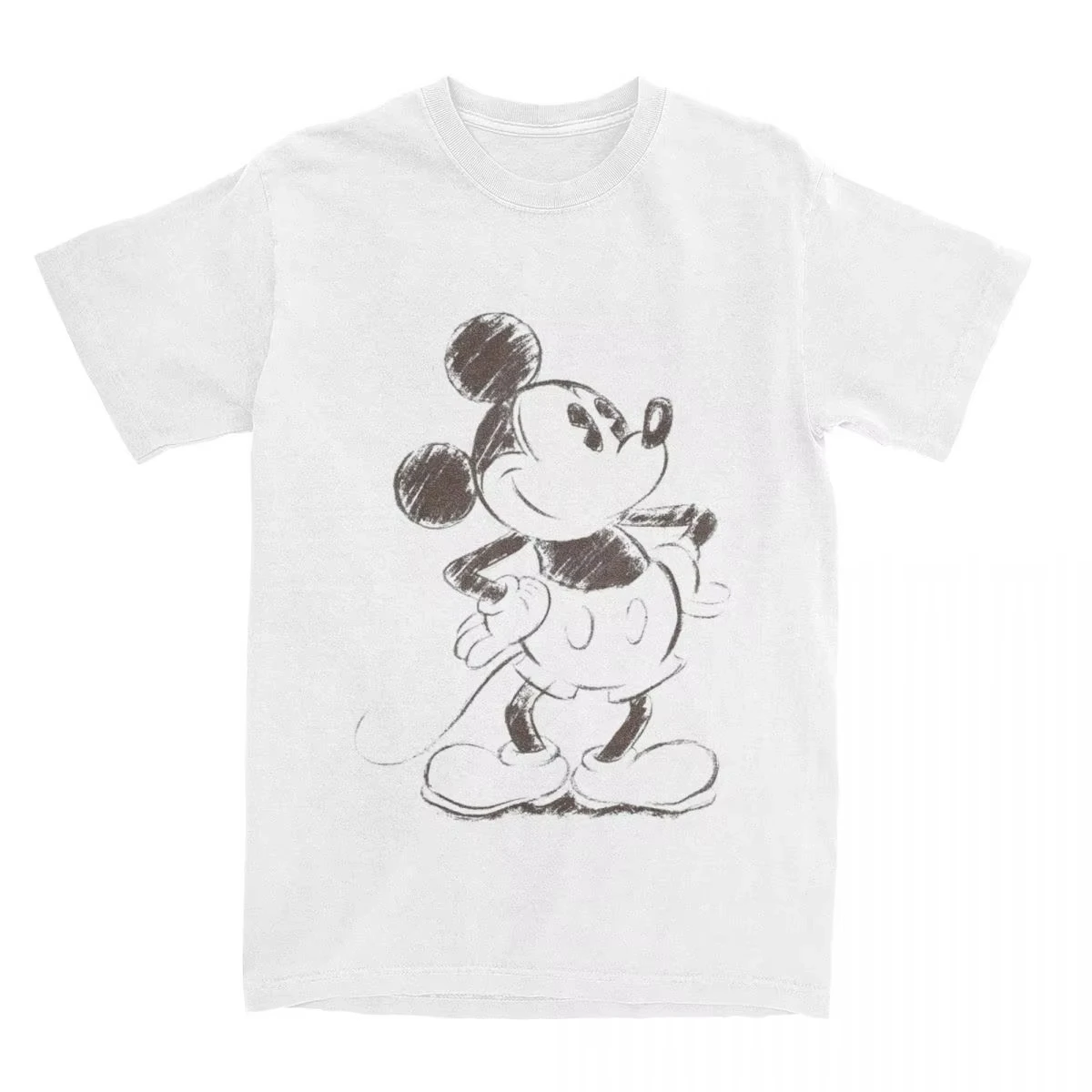 

2025 Summer New Mickey And Friends Men Women's Pure Cotton Funny T-Shirts Mickey Mouse Sketch Portrait Tees Short Sleeve Tops